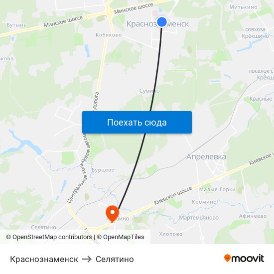 Краснознаменск to Селятино map