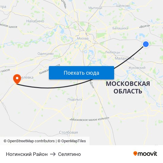 Ногинский Район to Селятино map
