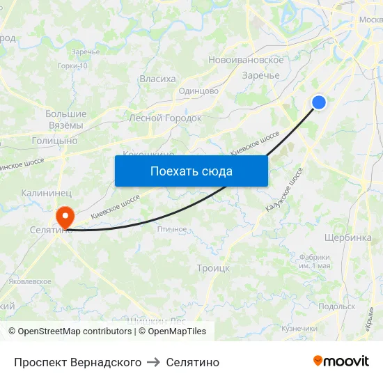 Проспект Вернадского to Селятино map