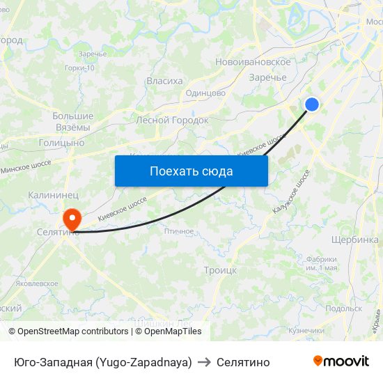 Юго-Западная (Yugo-Zapadnaya) to Селятино map