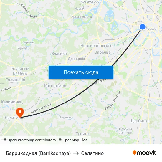 Баррикадная (Barrikadnaya) to Селятино map