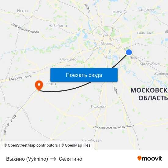 Выхино (Vykhino) to Селятино map