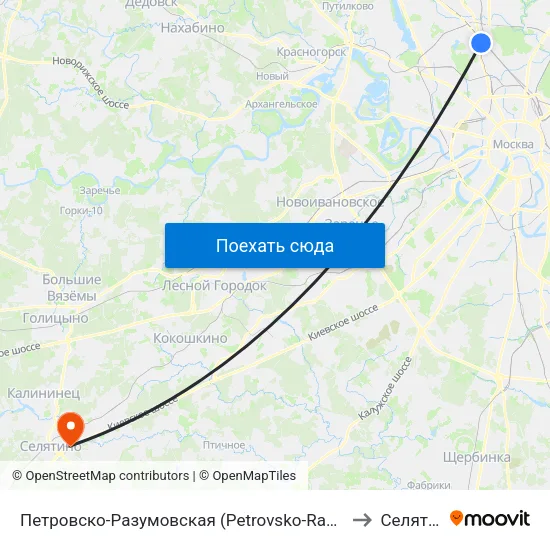 Петровско-Разумовская (Petrovsko-Razumovskaya) to Селятино map