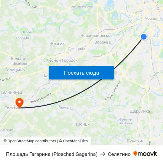 Площадь Гагарина (Ploschad Gagarina) to Селятино map