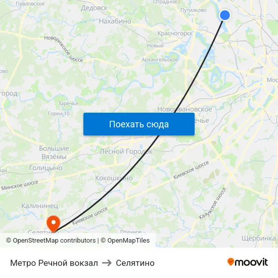 Метро Речной вокзал to Селятино map