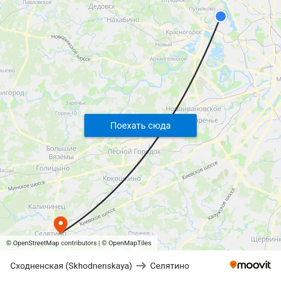 Сходненская (Skhodnenskaya) to Селятино map