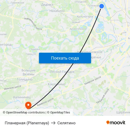 Планерная (Planernaya) to Селятино map