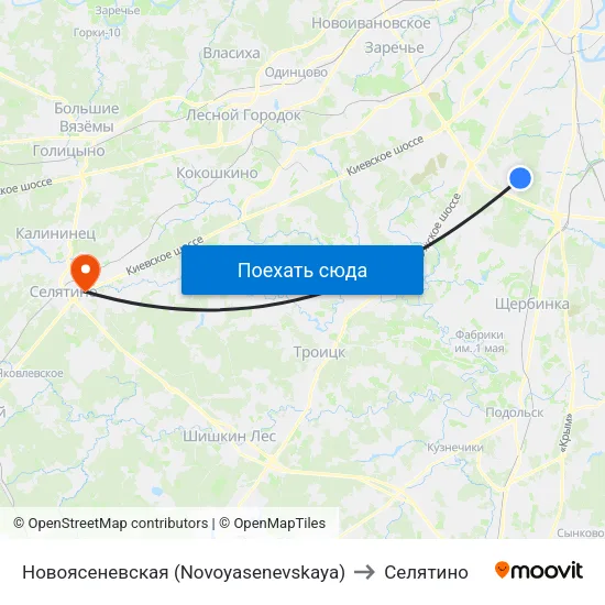 Новоясеневская (Novoyasenevskaya) to Селятино map