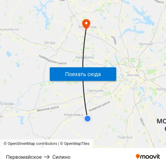 Первомайское to Силино map