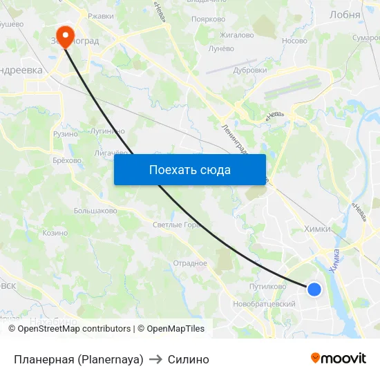 Планерная (Planernaya) to Силино map