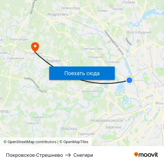 Покровское-Стрешнево to Снегири map