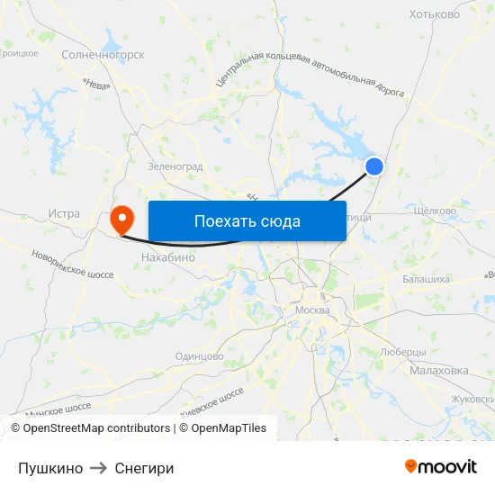 Пушкино to Снегири map