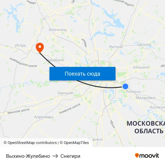 Выхино-Жулебино to Снегири map