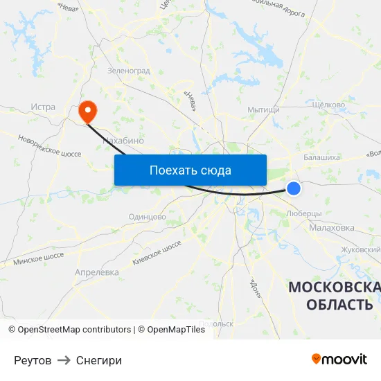 Реутов to Снегири map