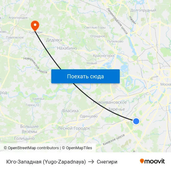 Юго-Западная (Yugo-Zapadnaya) to Снегири map