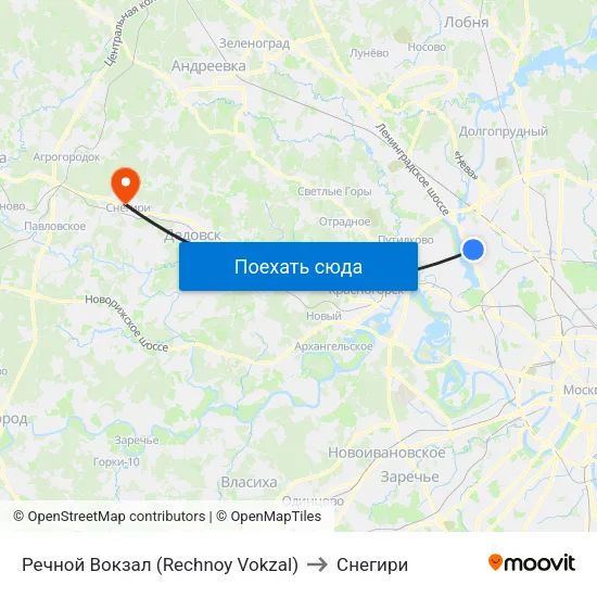 Речной Вокзал (Rechnoy Vokzal) to Снегири map