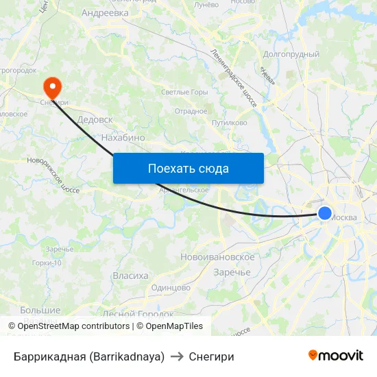 Баррикадная (Barrikadnaya) to Снегири map