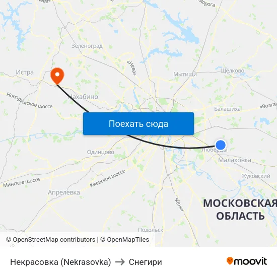 Некрасовка (Nekrasovka) to Снегири map