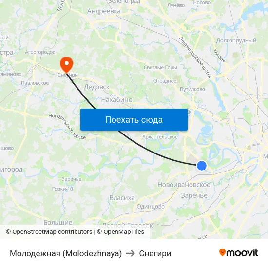 Молодежная (Molodezhnaya) to Снегири map
