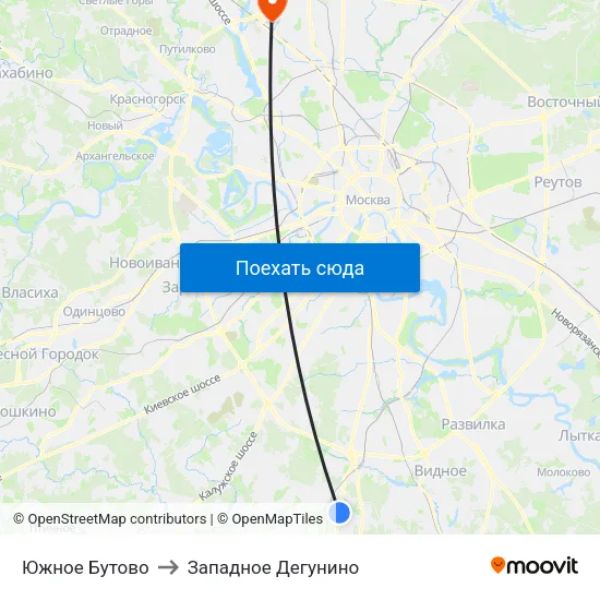 Южное Бутово to Западное Дегунино map