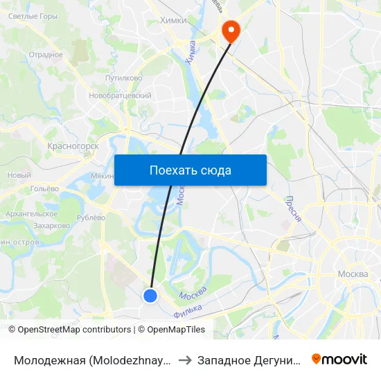 Молодежная (Molodezhnaya) to Западное Дегунино map