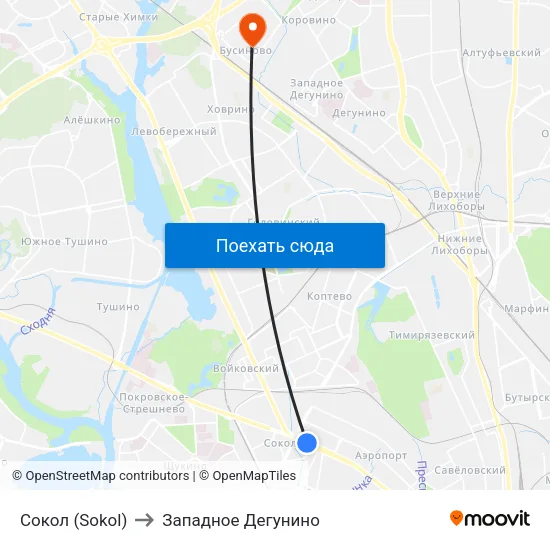 Сокол (Sokol) to Западное Дегунино map