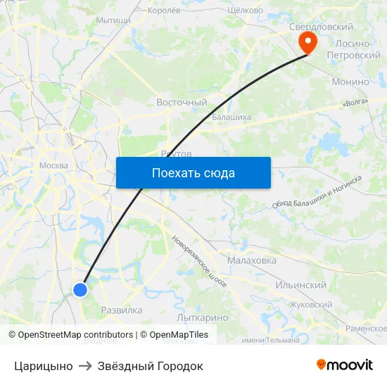 Царицыно to Звёздный Городок map
