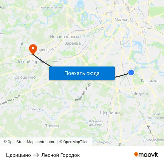 Царицыно to Лесной Городок map