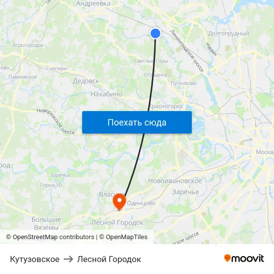 Кутузовское to Лесной Городок map
