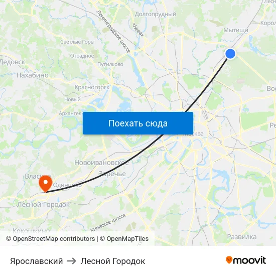 Ярославский to Лесной Городок map