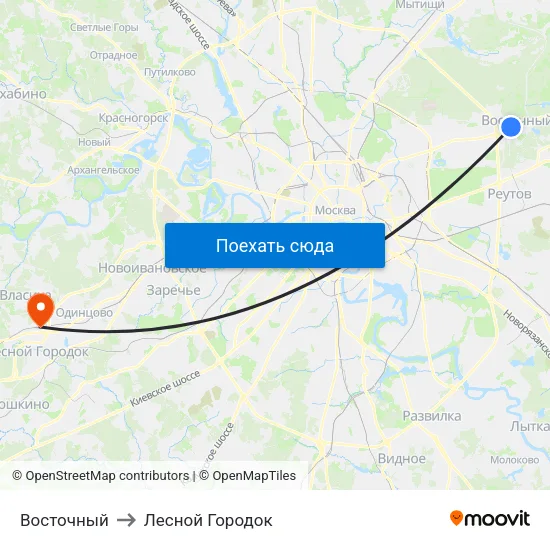 Восточный to Лесной Городок map