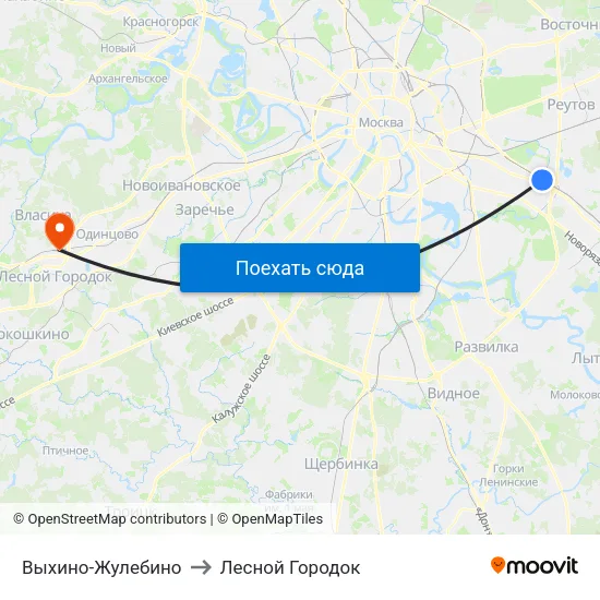 Выхино-Жулебино to Лесной Городок map