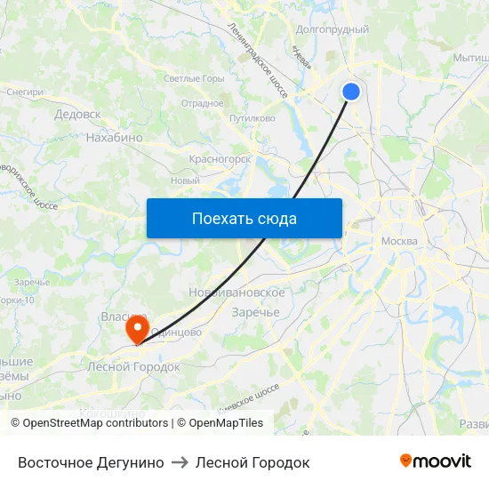 Восточное Дегунино to Лесной Городок map
