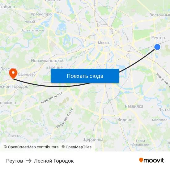 Реутов to Лесной Городок map