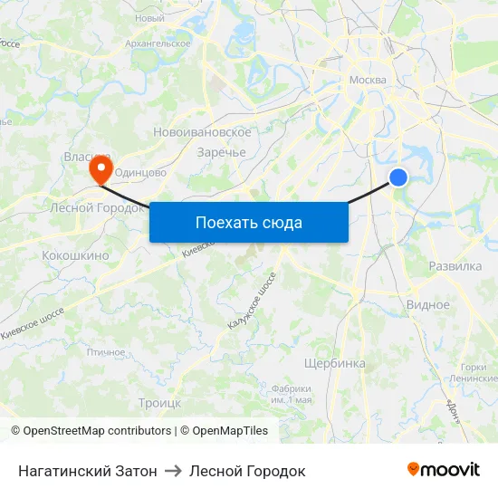 Нагатинский Затон to Лесной Городок map