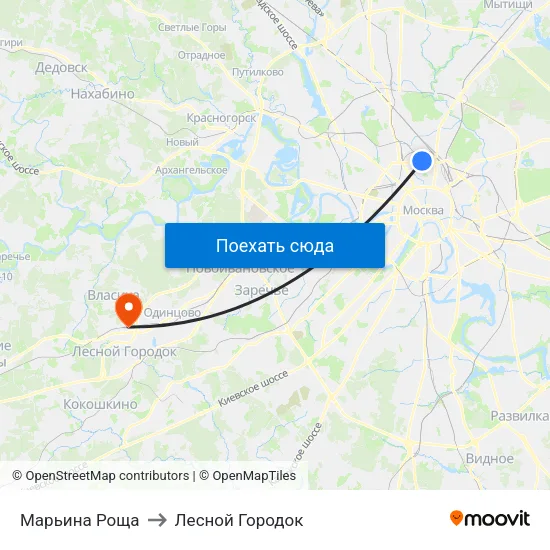 Марьина Роща to Лесной Городок map