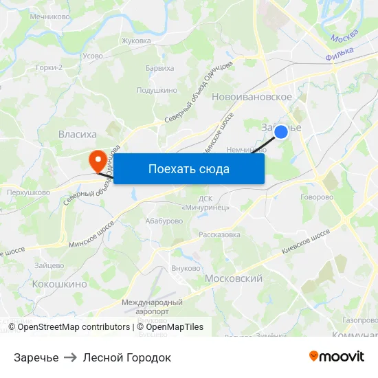 Заречье to Лесной Городок map