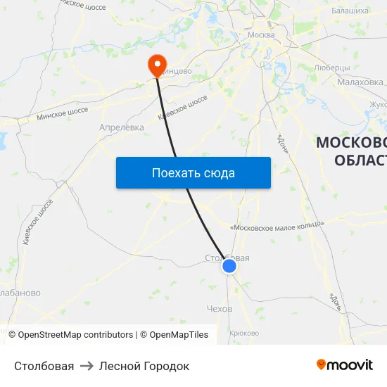 Столбовая to Лесной Городок map