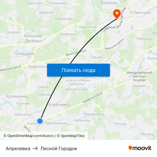 Апрелевка to Лесной Городок map