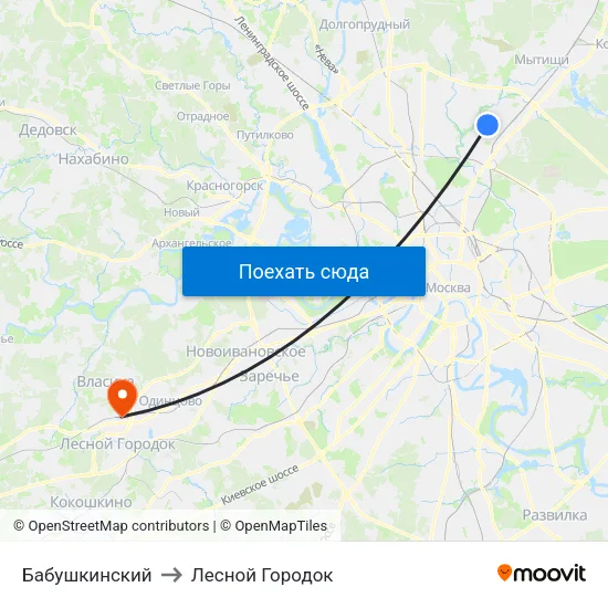 Бабушкинский to Лесной Городок map