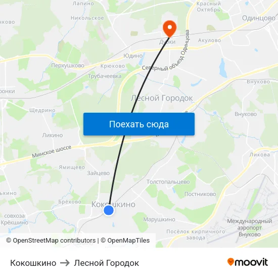 Кокошкино to Лесной Городок map