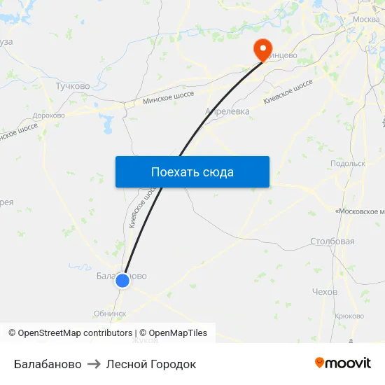 Балабаново to Лесной Городок map