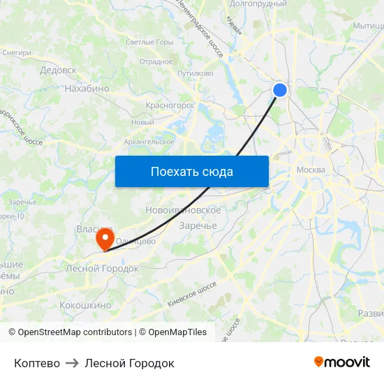 Коптево to Лесной Городок map