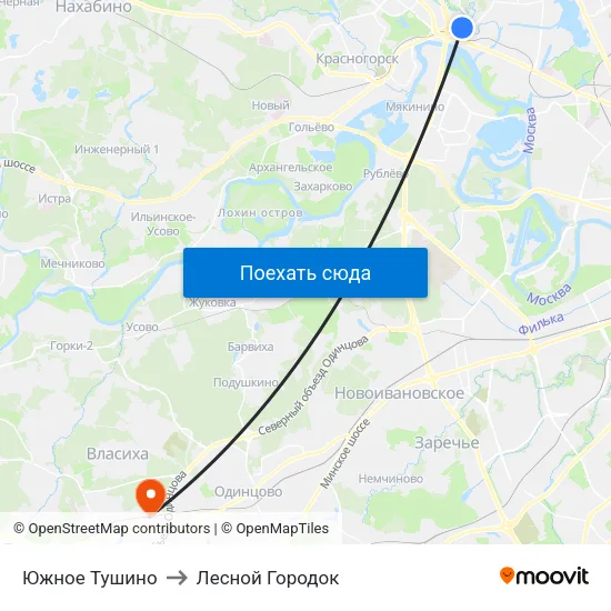 Южное Тушино to Лесной Городок map