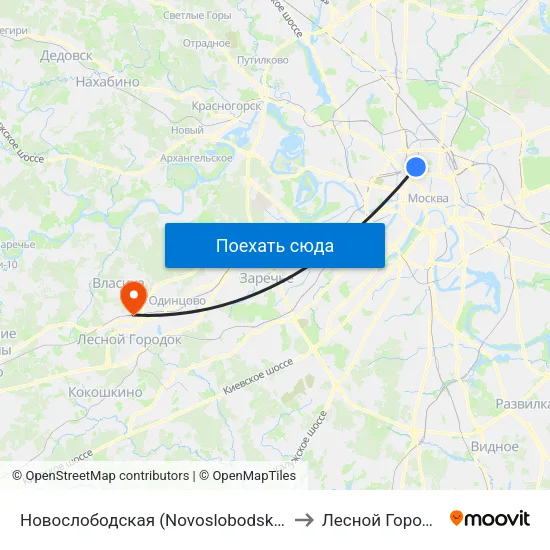 Новослободская (Novoslobodskaya) to Лесной Городок map