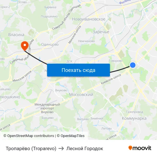 Тропарёво (Troparevo) to Лесной Городок map