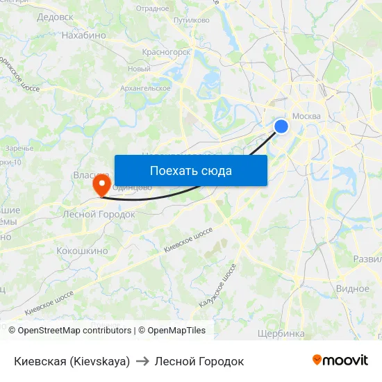 Киевская (Kievskaya) to Лесной Городок map