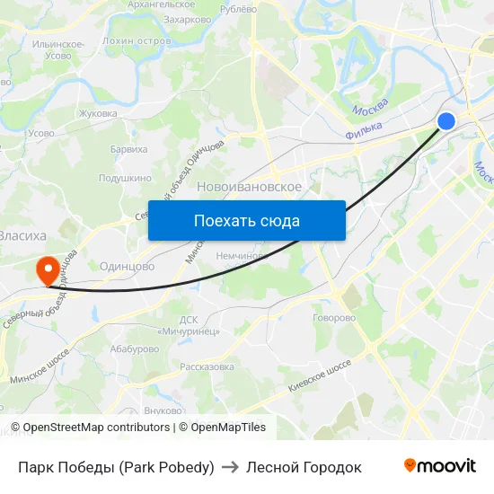 Парк Победы (Park Pobedy) to Лесной Городок map