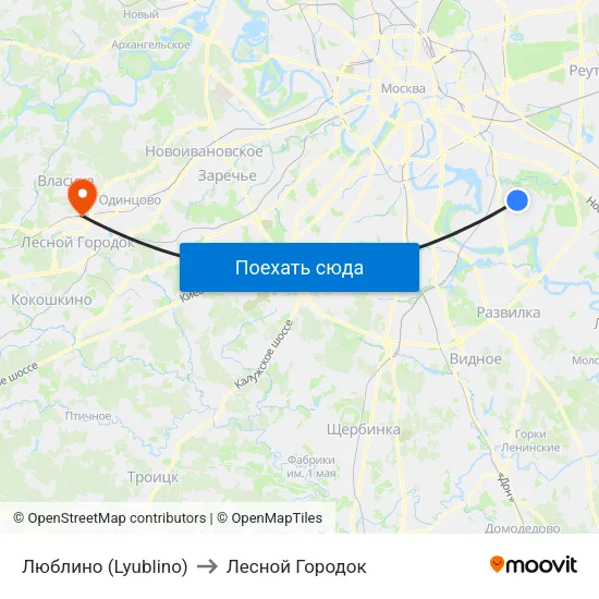 Люблино (Lyublino) to Лесной Городок map