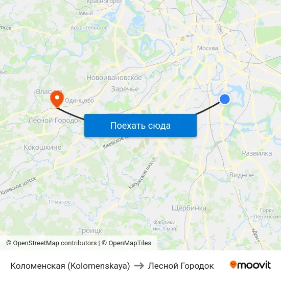Коломенская (Kolomenskaya) to Лесной Городок map